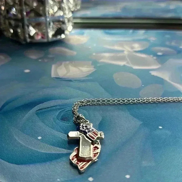 American Flag Cross One Nation Under God Pendant Stylish Unisex Silver Necklace - Picture 4 of 9